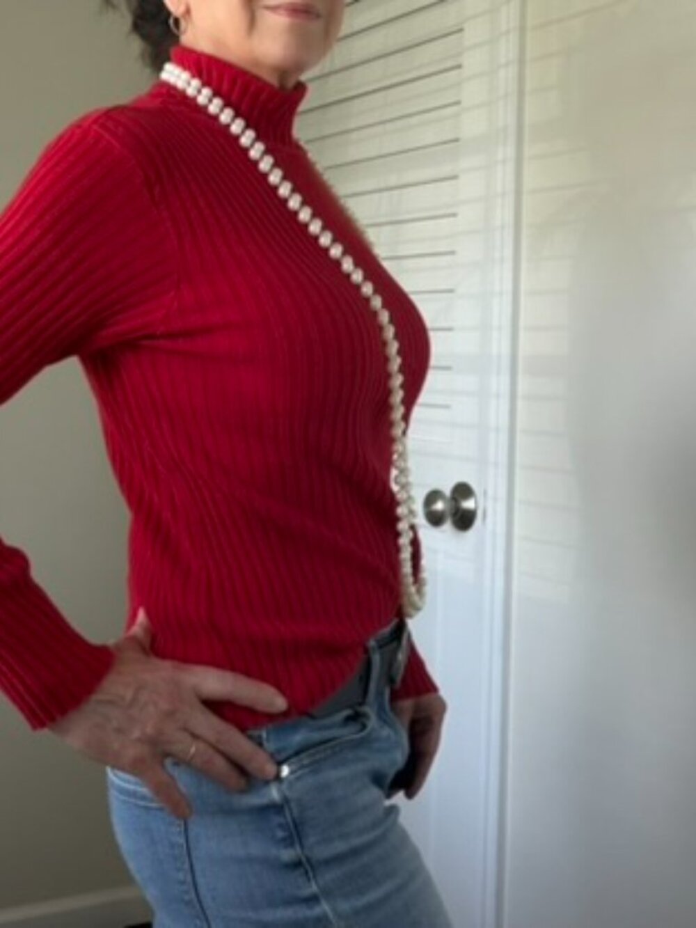 Vintage B. Zol New York–Paris Red Ribbed Cotton Turtleneck Sweater – Size M
